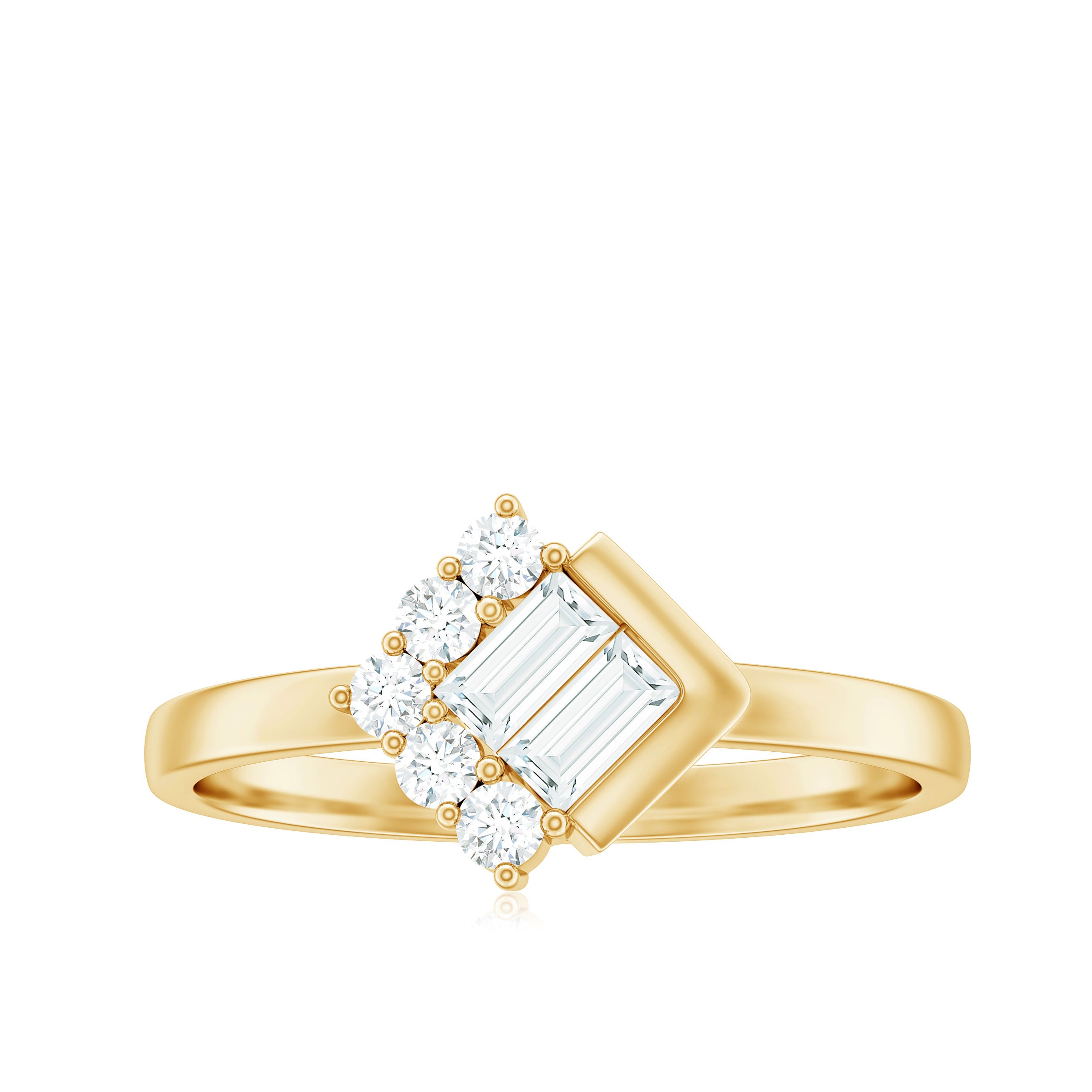 1/2 Carat Minimal Moissanite Baguette Promise Ring in Gold Moissanite - ( D-VS1 ) - Color and Clarity - Rosec Jewels