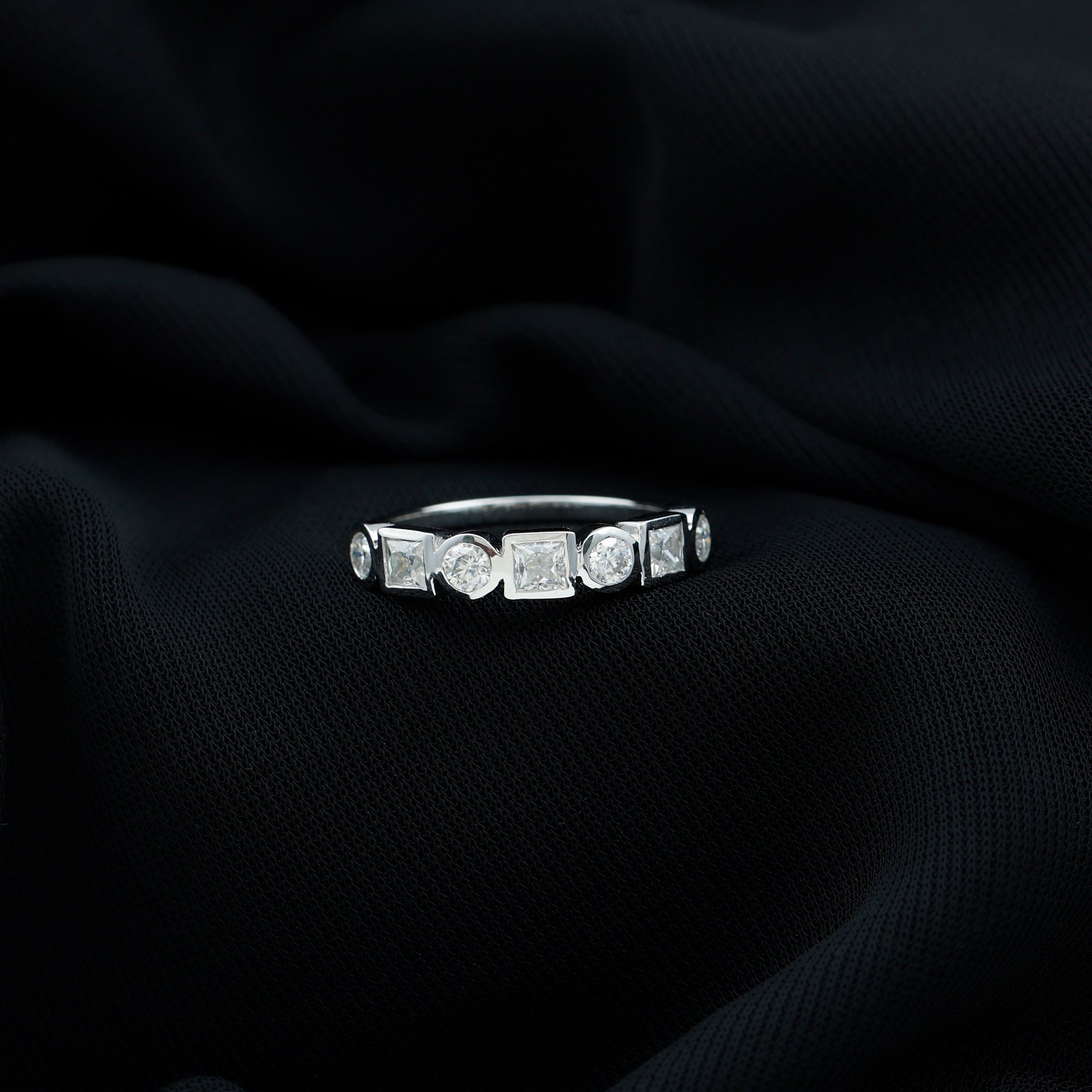 Rosec Jewels-1 Carat Alternate Bezel Set Moissanite Half Eternity Band in Gold