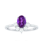 Oval Amethyst Half Halo Engagement Ring with Diamond Amethyst - ( AAA ) - Quality - Rosec Jewels