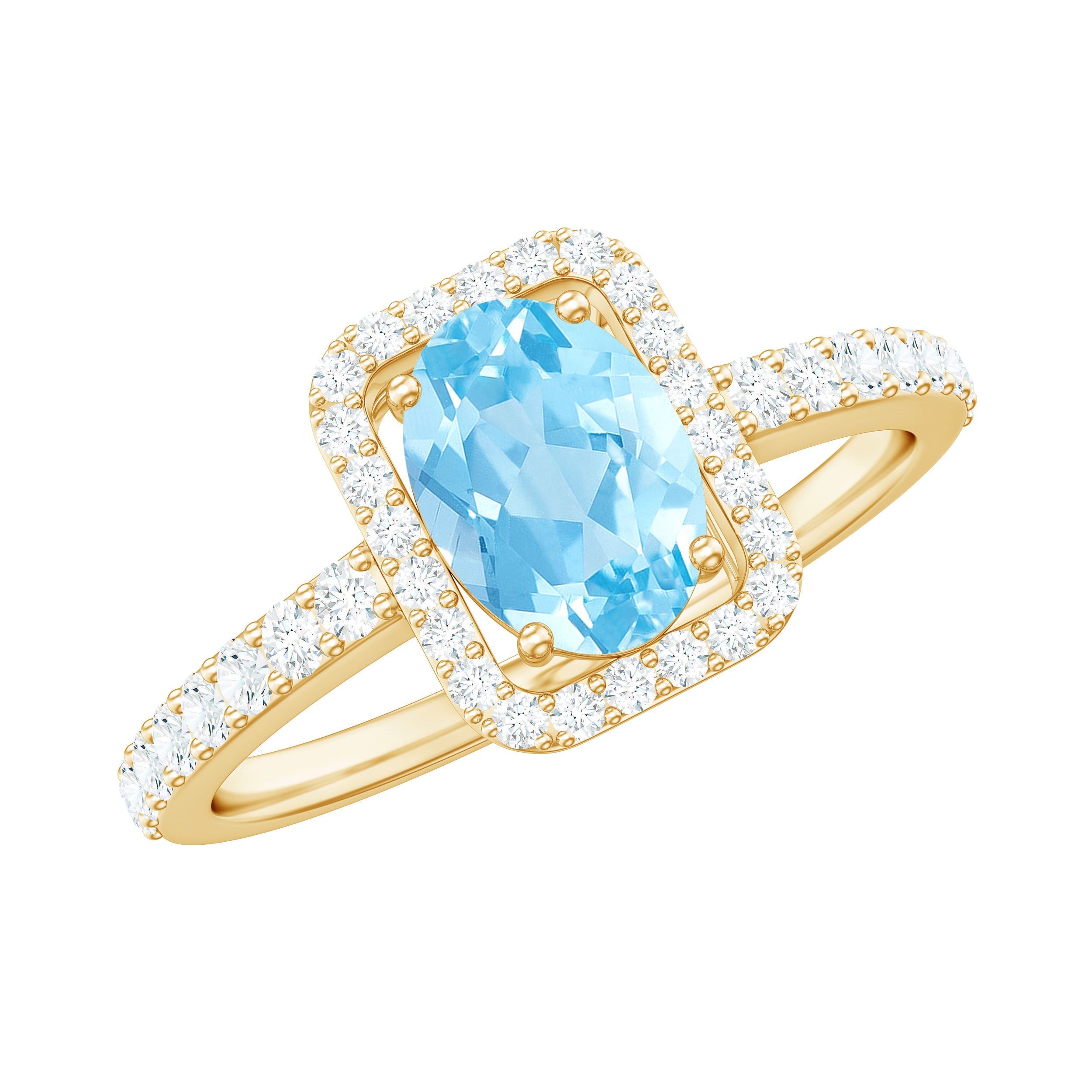 Oval Cut Aquamarine Engagement Ring with Diamond Halo Aquamarine - ( AAA ) - Quality - Rosec Jewels