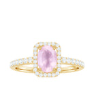 Oval Cut Rose Quartz Engagement Ring with Diamond Halo Rose Quartz - ( AAA ) - Quality - Rosec Jewels