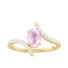 Oval Rose Quartz Solitaire Bypass Engagement Ring with Diamond Rose Quartz - ( AAA ) - Quality - Rosec Jewels