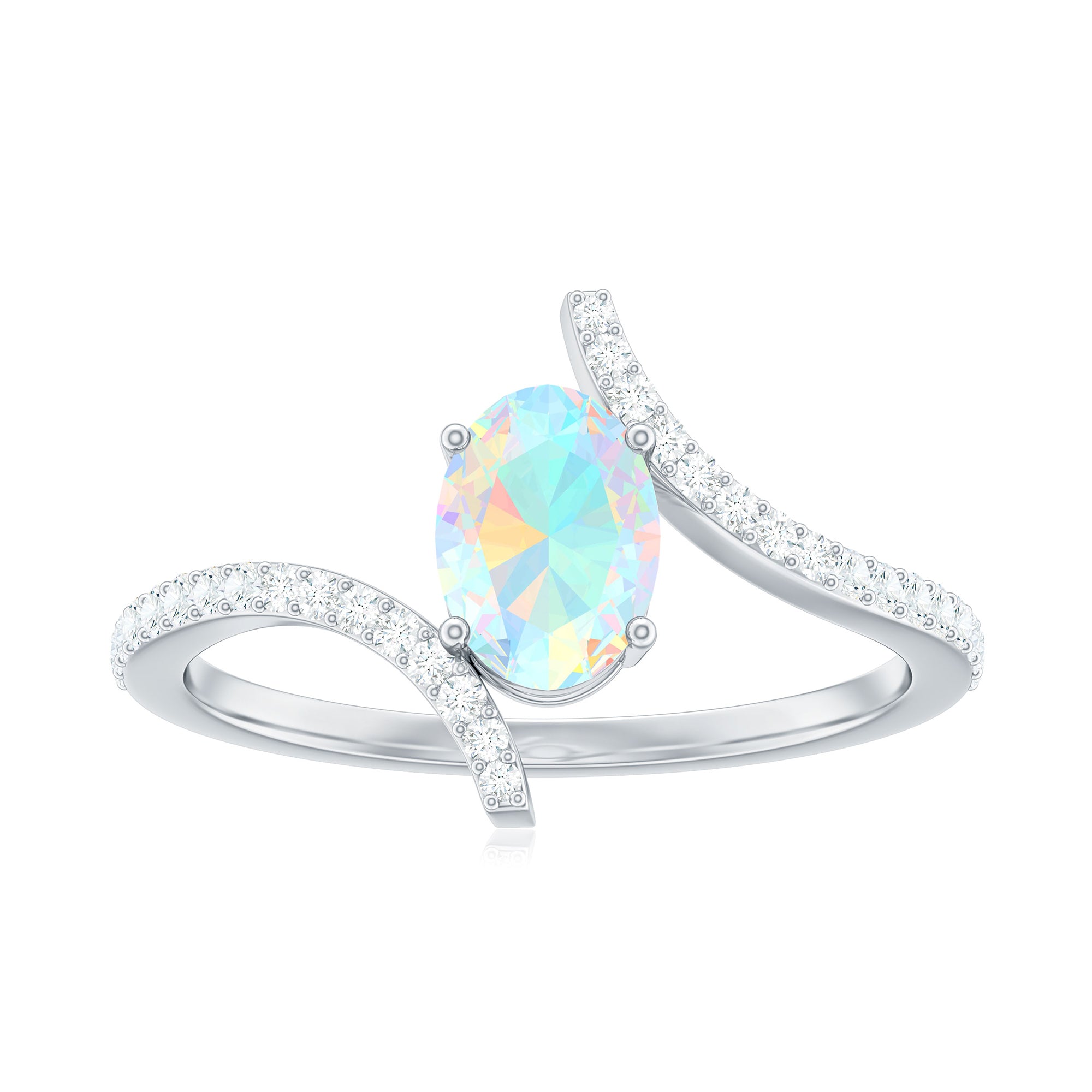 1.25 CT Oval Ethiopian Opal Solitaire Bypass Ring with Diamond Ethiopian Opal - ( AAA ) - Quality - Rosec Jewels