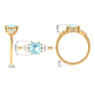 Asscher Cut Sky Blue Topaz Solitaire Engagement Ring with Diamond Trio Sky Blue Topaz - ( AAA ) - Quality - Rosec Jewels