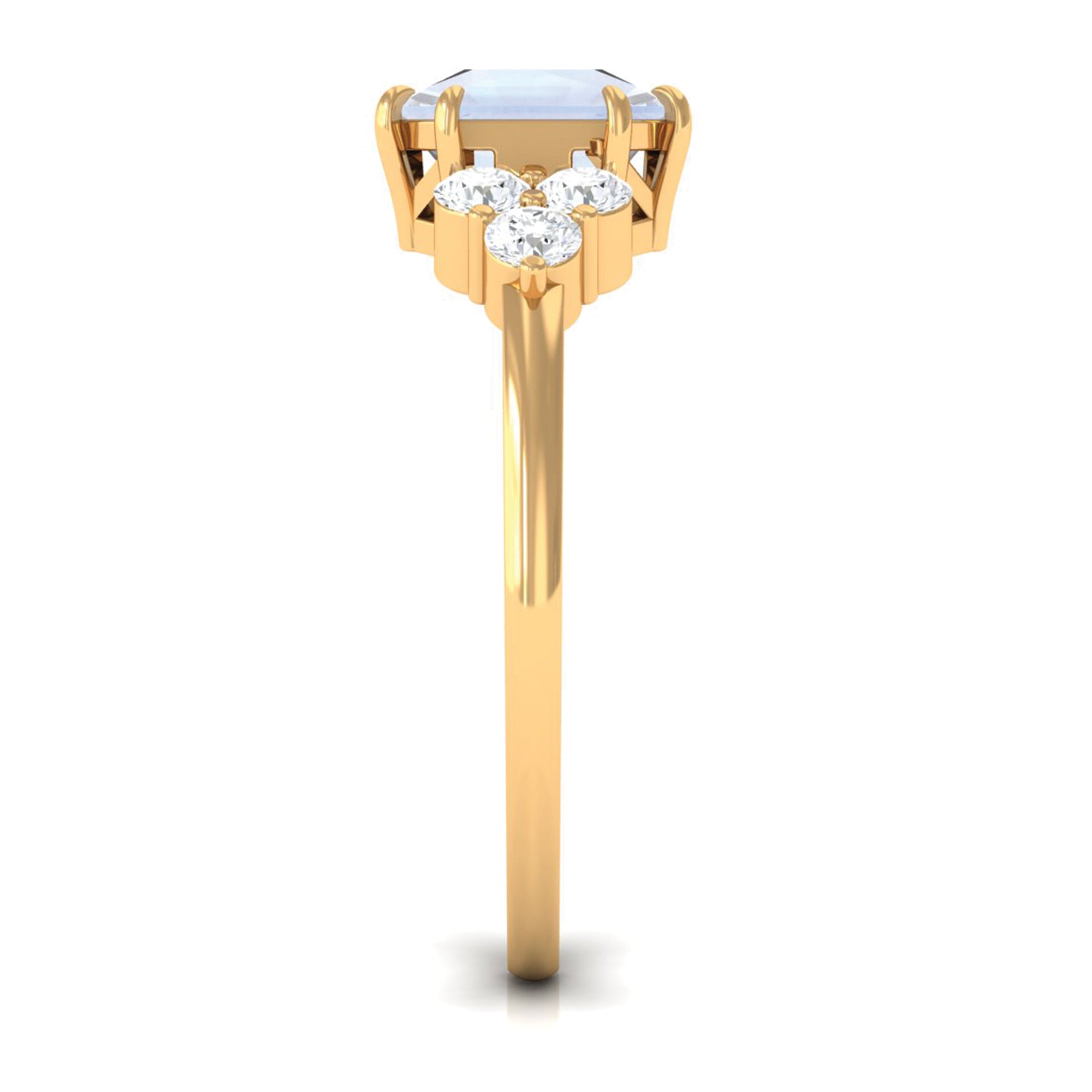 Asscher Cut Moonstone Solitaire Engagement Ring with Diamond Trio Moonstone - ( AAA ) - Quality - Rosec Jewels