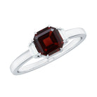 Claw Set Asscher Cut Garnet Solitaire Engagement Ring with Diamond Garnet - ( AAA ) - Quality - Rosec Jewels