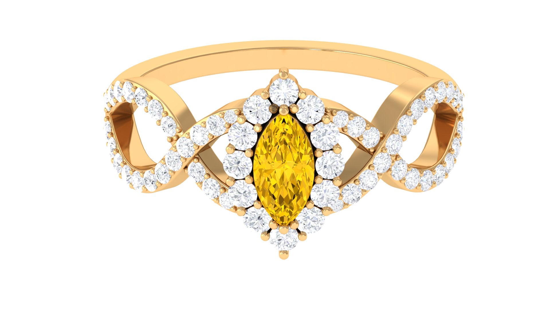 Yellow Sapphire Crossover Engagement Ring with Diamond Halo Yellow Sapphire - ( AAA ) - Quality - Rosec Jewels