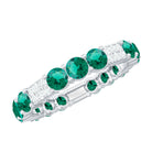 Certified Created Emerald and Diamond Designer Eternity Band Ring Lab Created Emerald - ( AAAA ) - Quality - Rosec Jewels