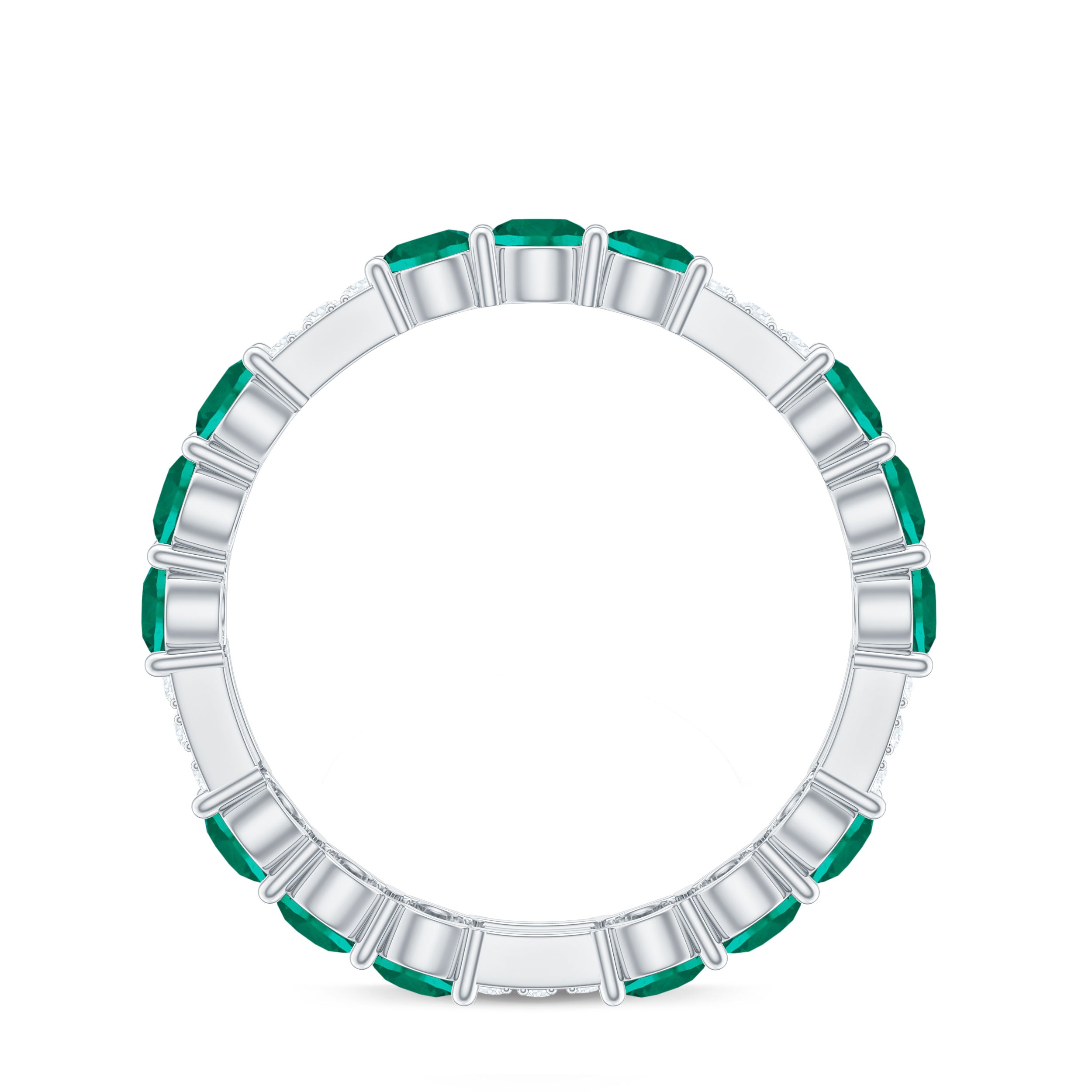 Certified Created Emerald and Diamond Designer Eternity Band Ring Lab Created Emerald - ( AAAA ) - Quality - Rosec Jewels