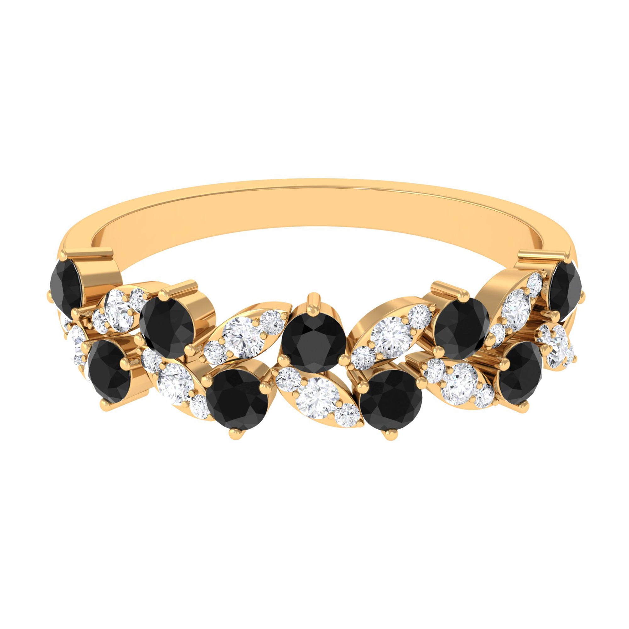 Created Black Diamond and Diamond Leaf Eternity Ring Lab Created Black Diamond - ( AAAA ) - Quality - Rosec Jewels