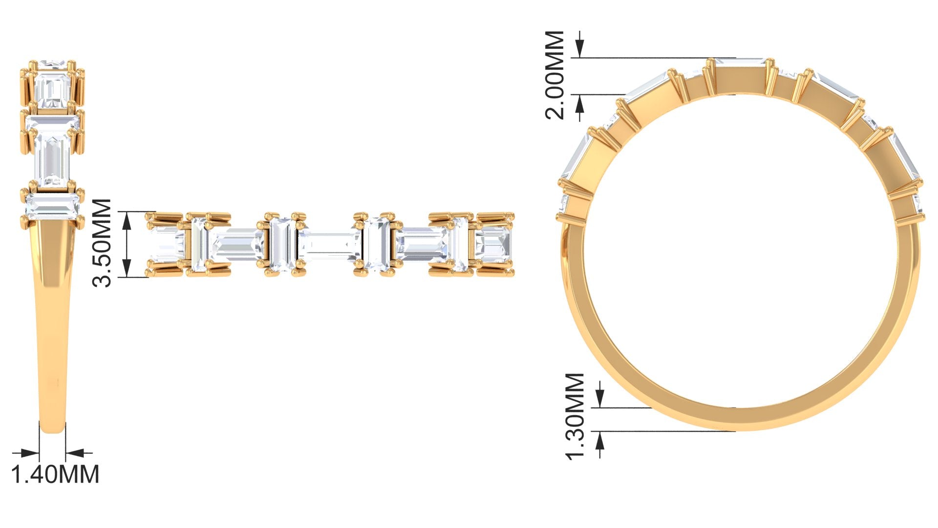 Baguette Cut Cubic Zirconia Designer Half Eternity Ring Zircon - ( AAAA ) - Quality - Rosec Jewels