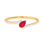 Pear Shape Lab Grown Ruby and Diamond Bypass Promise Ring Lab Created Ruby - ( AAAA ) - Quality - Rosec Jewels