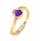 Heart Shape Amethyst and Diamond Twisted Promise Ring Amethyst - ( AAA ) - Quality - Rosec Jewels