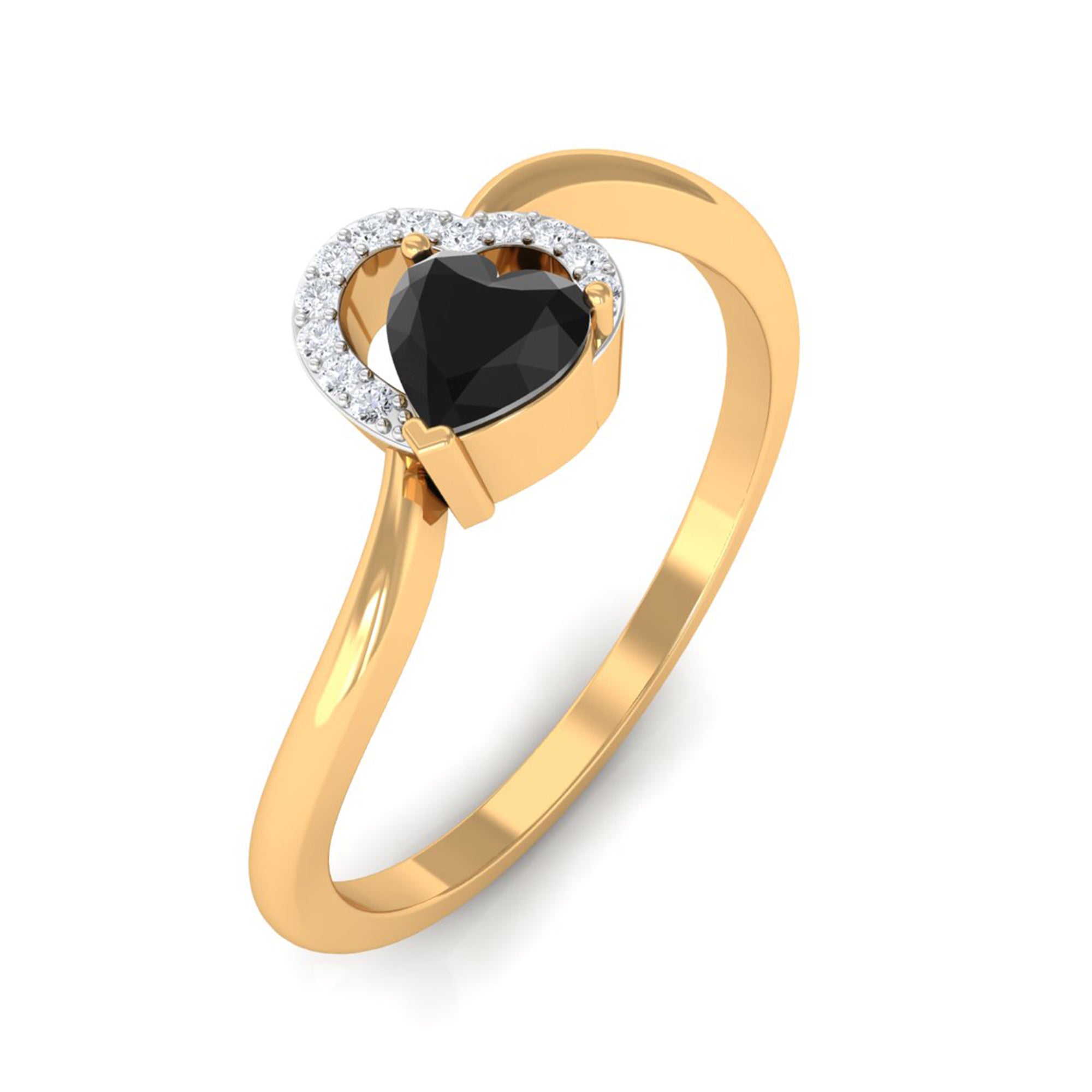 Heart Shape Black Onyx and Diamond Twisted Promise Ring Black Onyx - ( AAA ) - Quality - Rosec Jewels