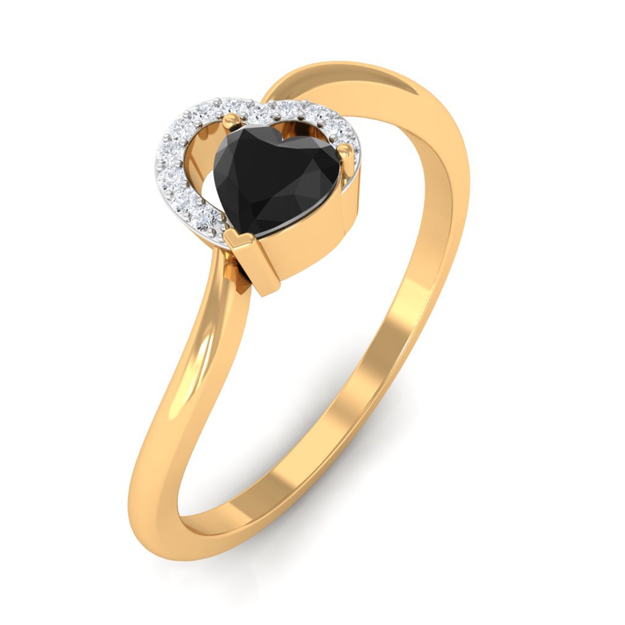 Heart Shape Black Spinel and Diamond Twisted Promise Ring Black Spinel - ( AAA ) - Quality - Rosec Jewels