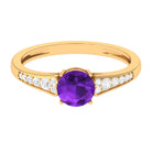 Real Amethyst Solitaire Ring with Diamond Side Stones Amethyst - ( AAA ) - Quality - Rosec Jewels