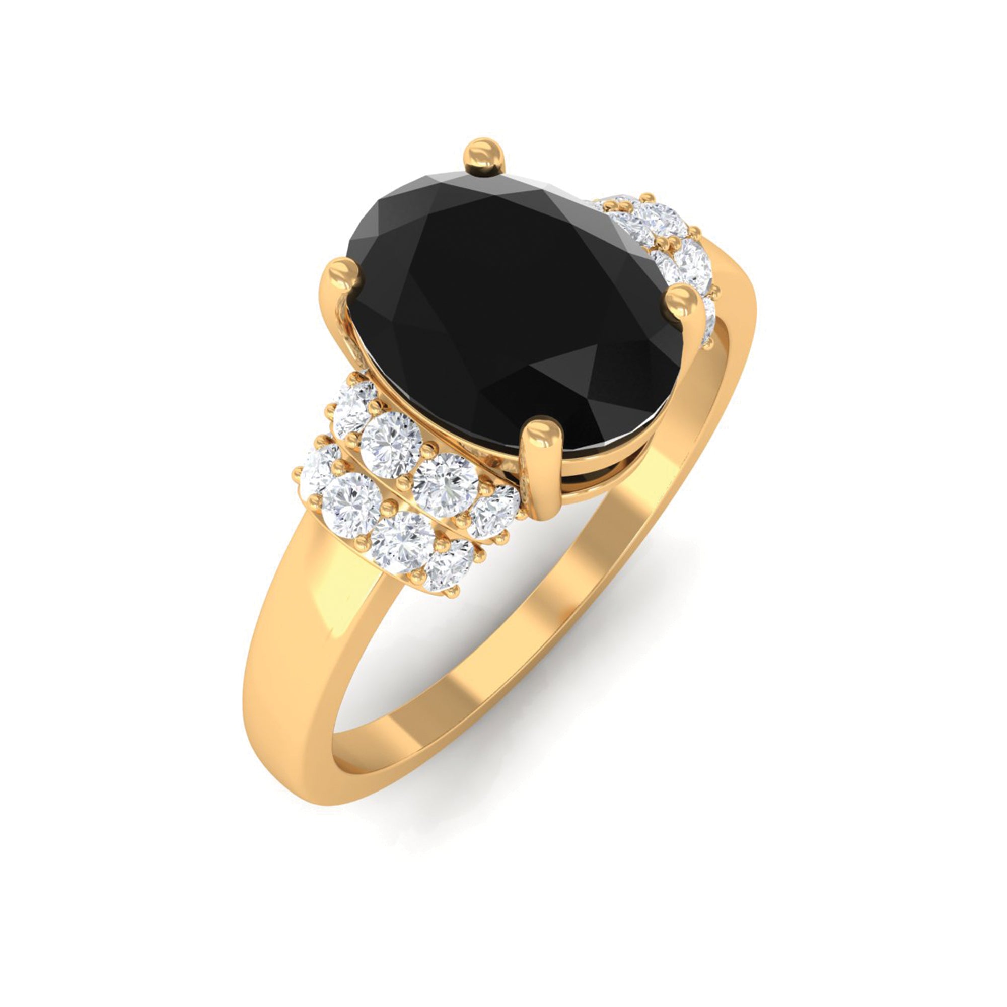 Created Black Diamond and Diamond Oval Engagement Ring Lab Created Black Diamond - ( AAAA ) - Quality - Rosec Jewels