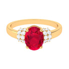 Created Ruby Oval Engagement Ring with Diamond Lab Created Ruby - ( AAAA ) - Quality - Rosec Jewels