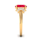 Created Ruby Oval Engagement Ring with Diamond Lab Created Ruby - ( AAAA ) - Quality - Rosec Jewels