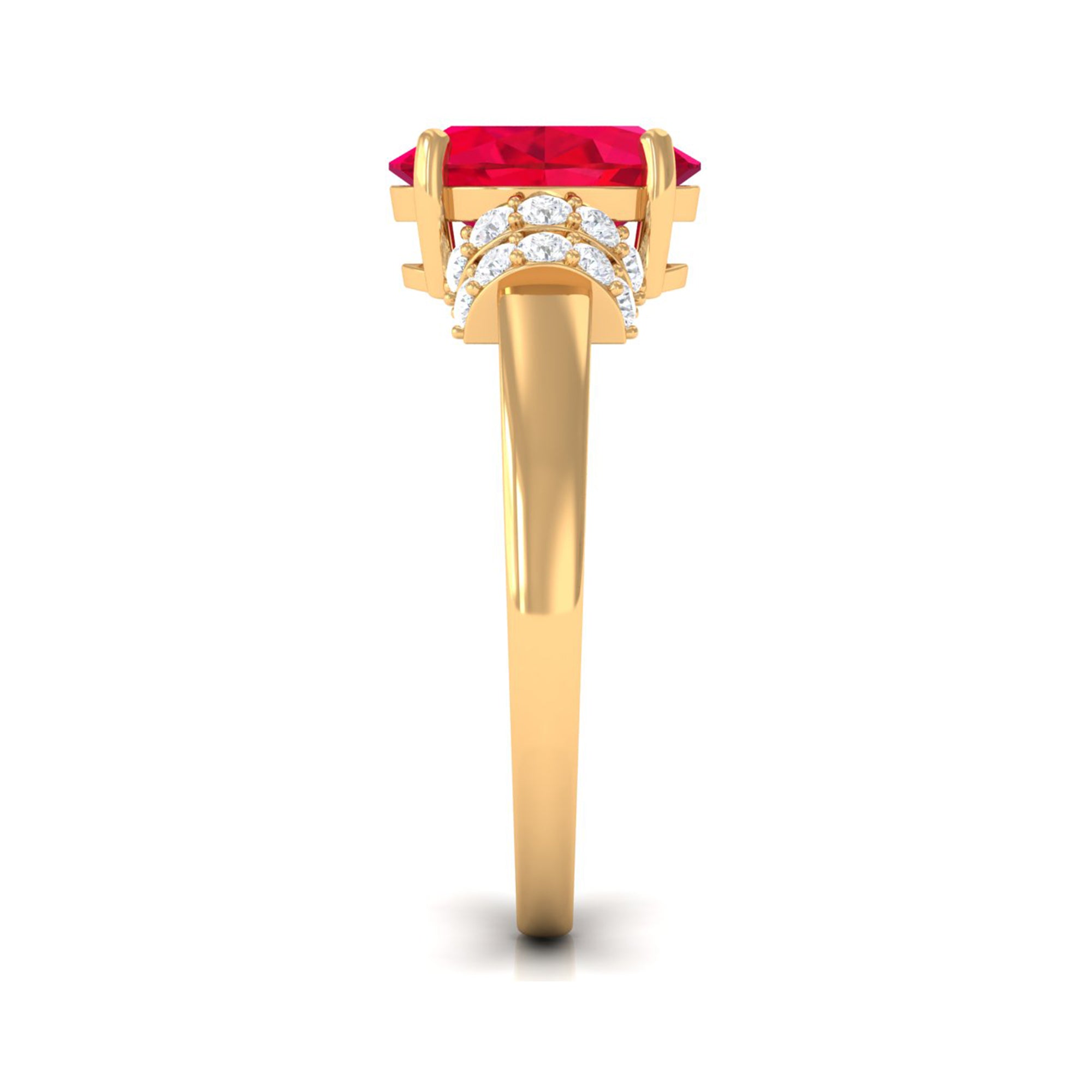 Created Ruby Oval Engagement Ring with Diamond Lab Created Ruby - ( AAAA ) - Quality - Rosec Jewels