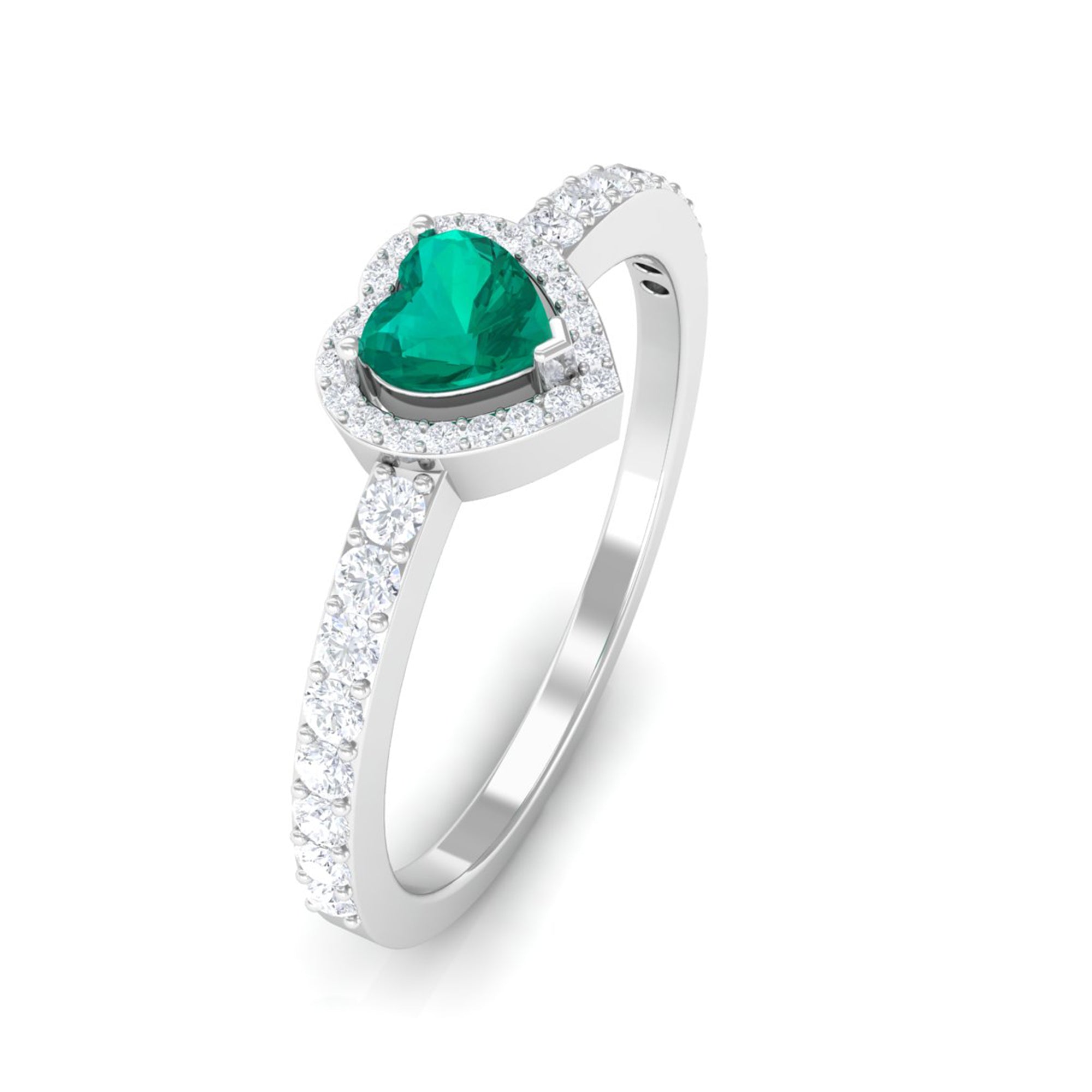 0.75 CT Heart Shape Emerald Engagement Ring with Diamond Halo Emerald - ( AAA ) - Quality - Rosec Jewels