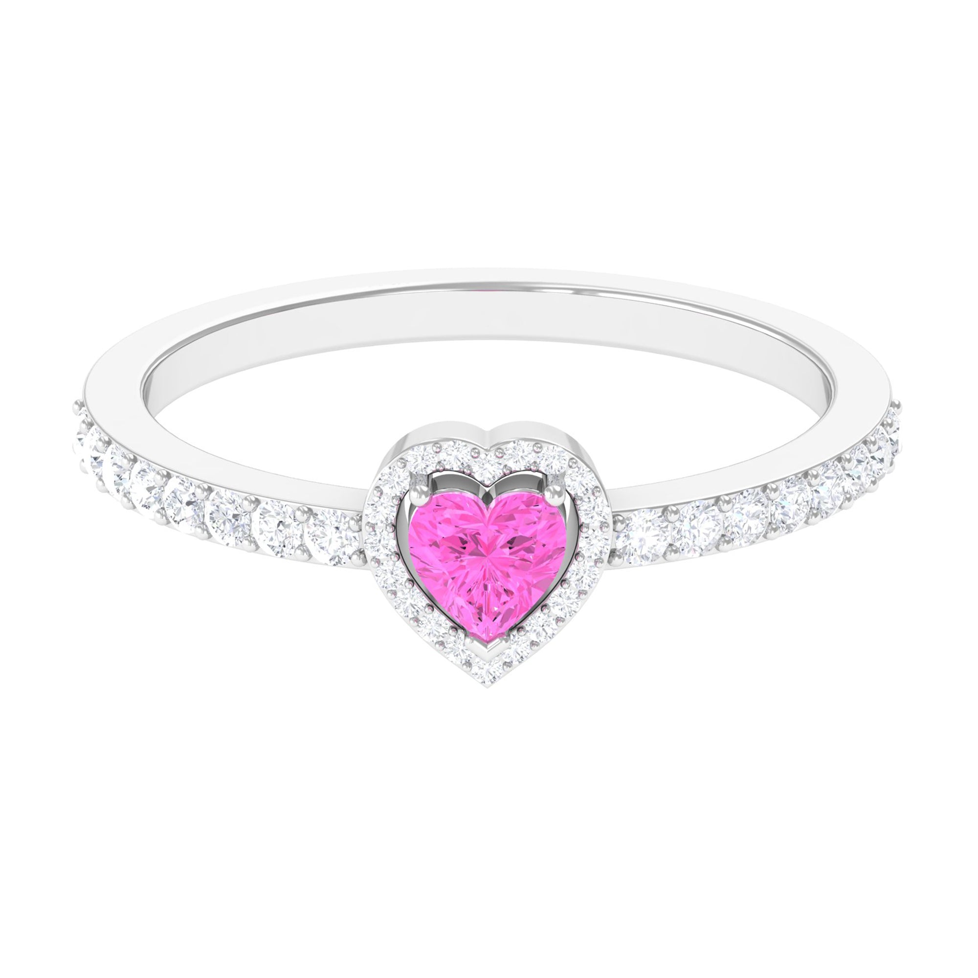 Heart Shape Pink Sapphire Engagement Ring with Diamond Halo Pink Sapphire - ( AAA ) - Quality - Rosec Jewels