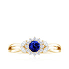 Created Blue Sapphire and Diamond Flower Engagement Ring with Split Shank Lab Created Blue Sapphire - ( AAAA ) - Quality - Rosec Jewels