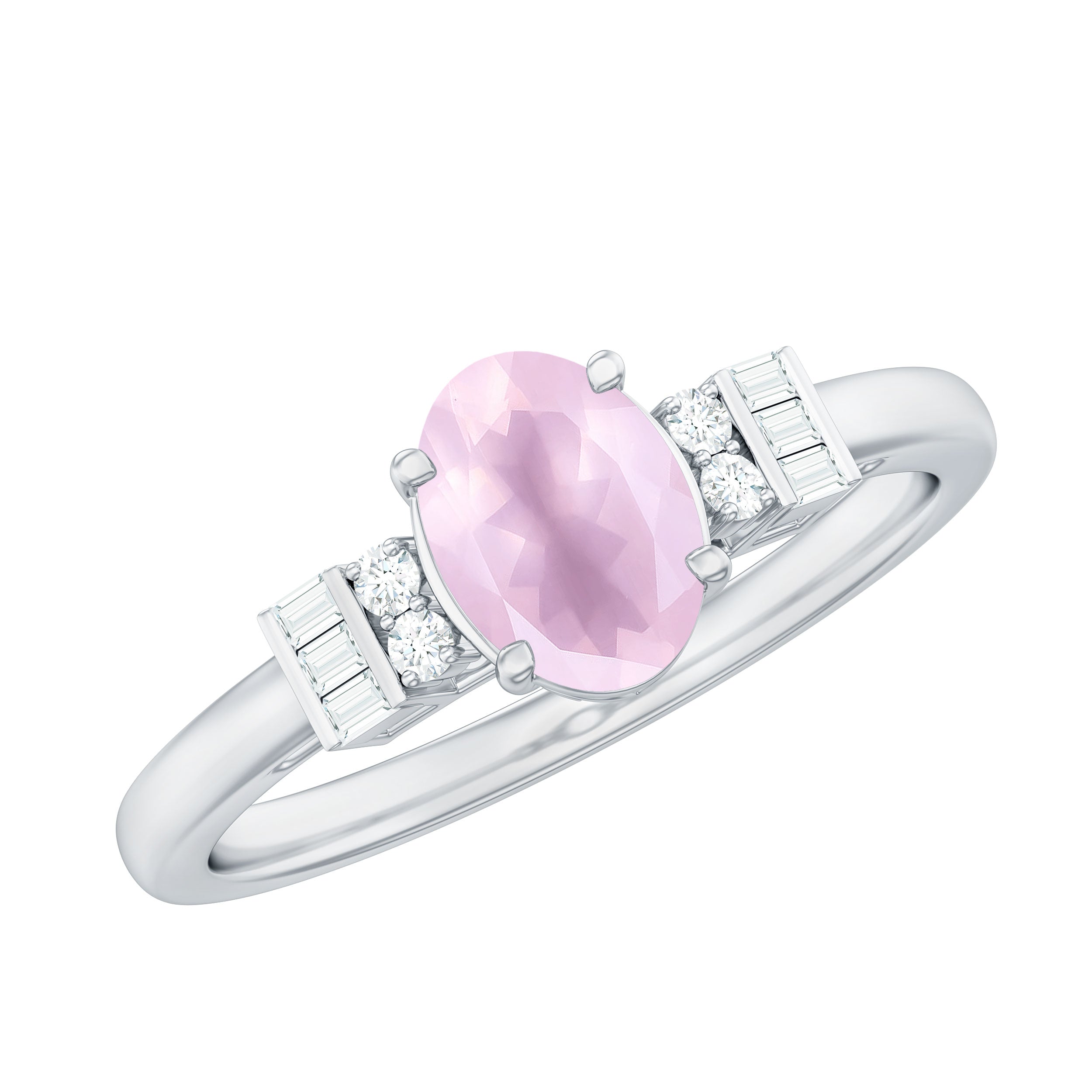 3/4 CT Oval Rose Quartz Solitaire Ring with Diamond Rose Quartz - ( AAA ) - Quality - Rosec Jewels