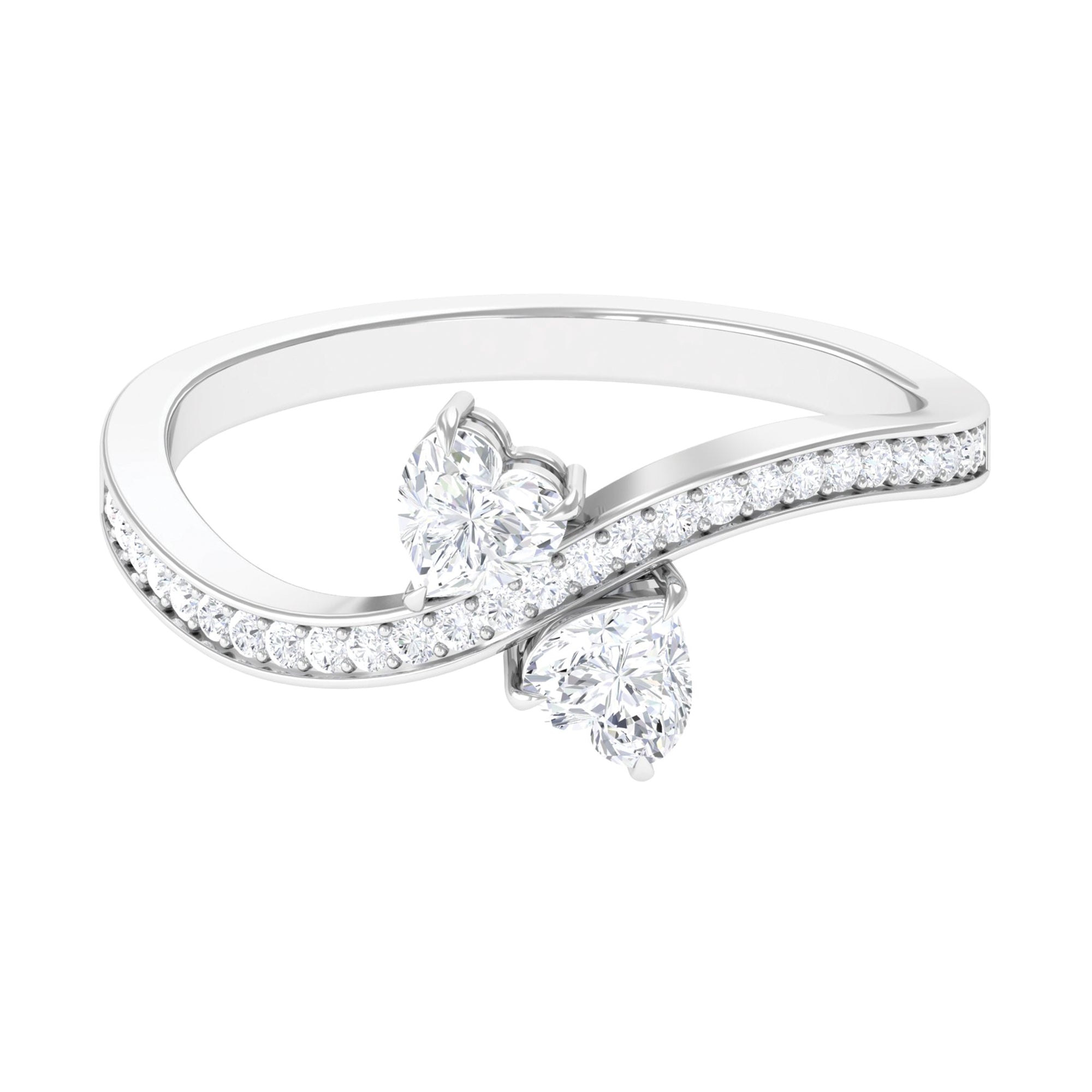 3/4 CT Toi et Moi Moissanite Heart Two Stone Engagement Ring Moissanite - ( D-VS1 ) - Color and Clarity - Rosec Jewels