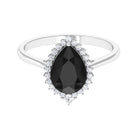 Pear Shaped Created Black Diamond and Diamond Halo Cocktail Ring Lab Created Black Diamond - ( AAAA ) - Quality - Rosec Jewels