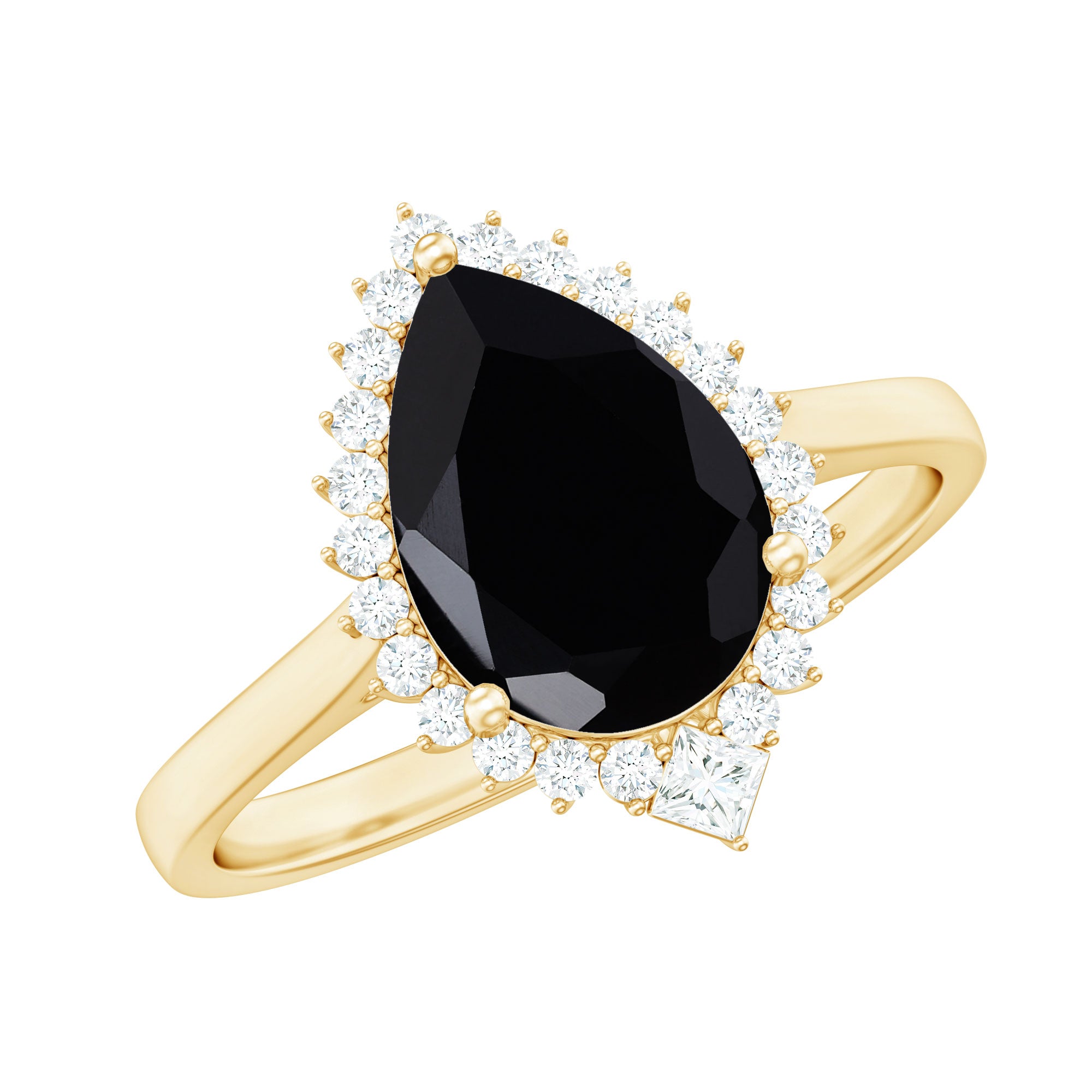 Pear Shaped Black Onyx and Diamond Halo Cocktail Engagement Ring Black Onyx - ( AAA ) - Quality - Rosec Jewels