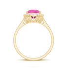 Pear Created Pink Sapphire Cocktail Halo Ring with Diamond Lab Created Pink Sapphire - ( AAAA ) - Quality - Rosec Jewels