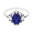 Vintage Inspired Created Blue Sapphire Engagement Ring with Diamond Lab Created Blue Sapphire - ( AAAA ) - Quality - Rosec Jewels