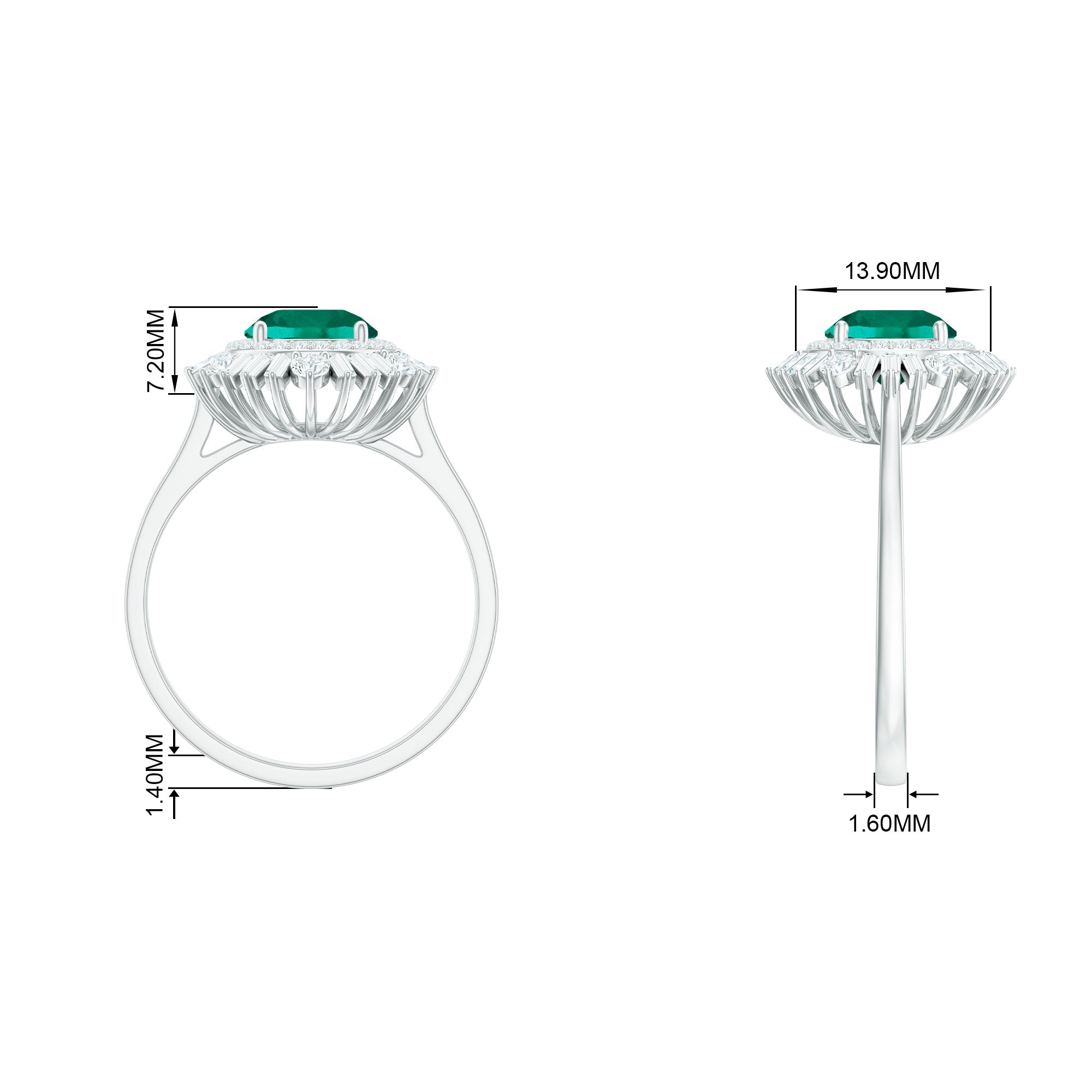 Round Created Emerald Cocktail Ring with Moissanite Double Halo Lab Created Emerald - ( AAAA ) - Quality - Rosec Jewels