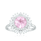 2 CT Round Rose Quartz Cocktail Ring with Moissanite Double Halo Rose Quartz - ( AAA ) - Quality - Rosec Jewels