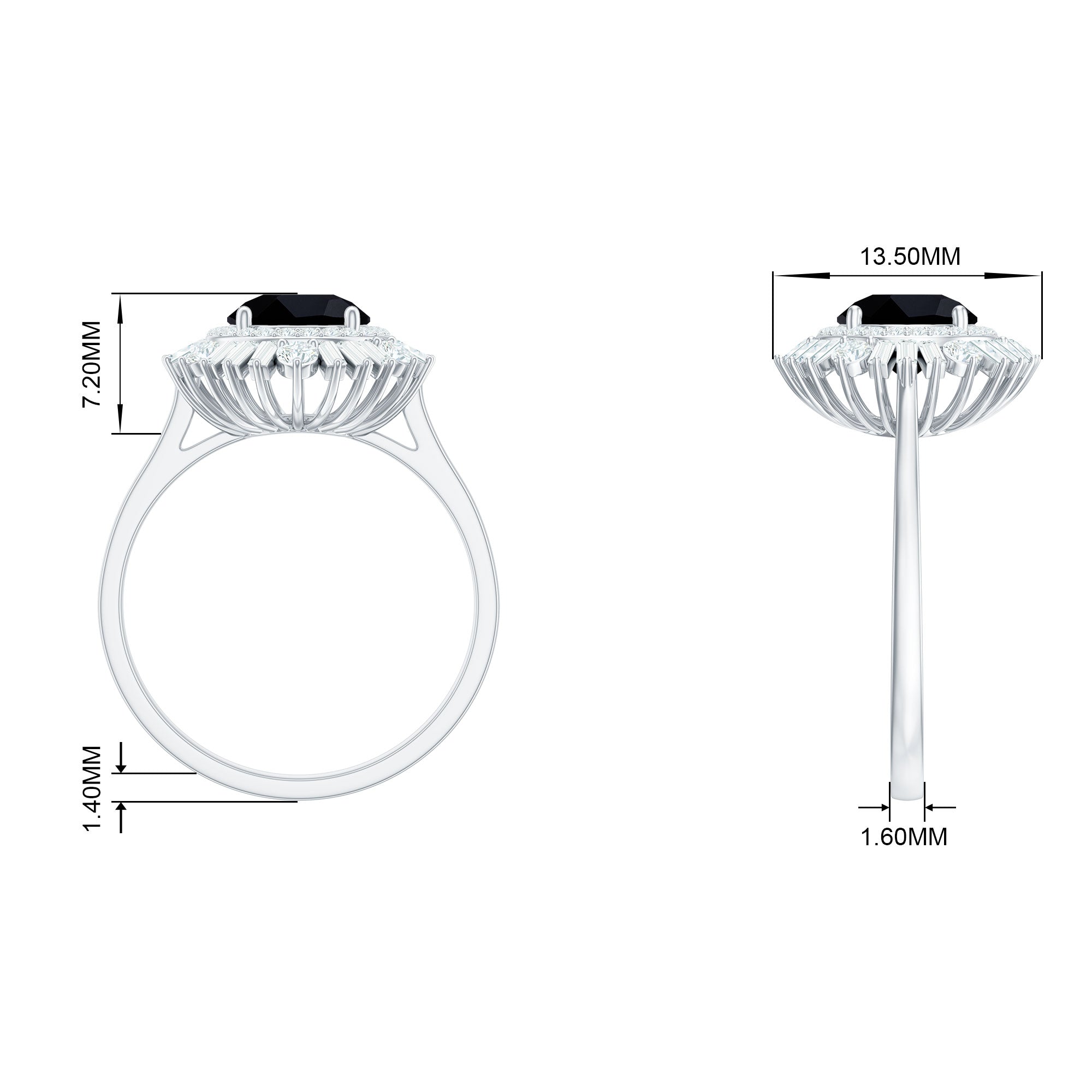 2.50 CT Round Black Spinel Cocktail Ring with Moissanite Double Halo Black Spinel - ( AAA ) - Quality - Rosec Jewels