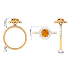 Round Citrine Statement Engagement Ring with Moissanite Cluster Halo Citrine - ( AAA ) - Quality - Rosec Jewels