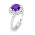 Round Amethyst Statement Engagement Ring with Moissanite Amethyst - ( AAA ) - Quality - Rosec Jewels