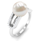 Designer Freshwater Pearl and Diamond Ring in Split Shank Freshwater Pearl - ( AAA ) - Quality - Rosec Jewels