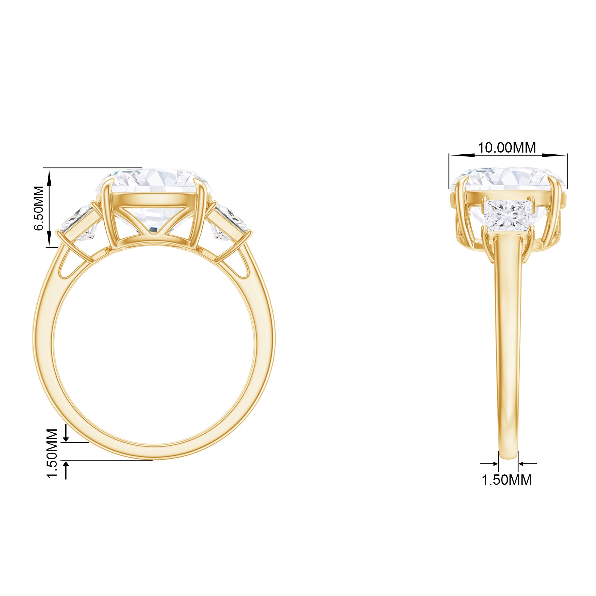 Cushion Cut Zircon Solitaire Engagement Ring with Side Stones Zircon - ( AAAA ) - Quality - Rosec Jewels