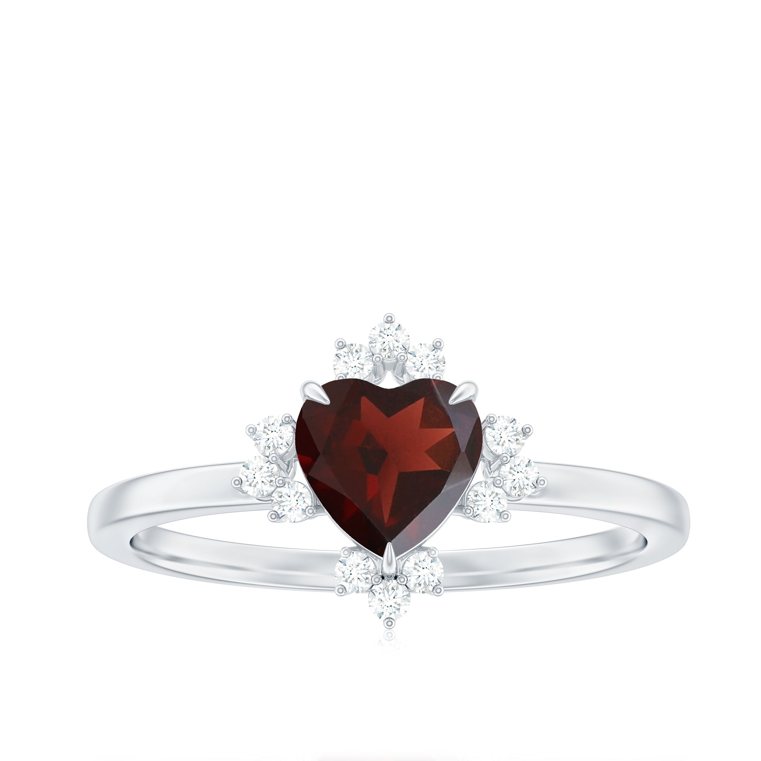 Heart Shape Garnet Engagement Ring with Diamond Accent Garnet - ( AAA ) - Quality - Rosec Jewels