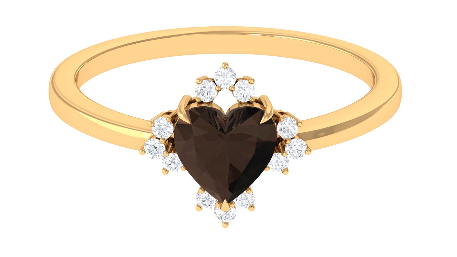 Heart Shape Smoky Quartz Engagement Ring with Diamond Smoky Quartz - ( AAA ) - Quality - Rosec Jewels