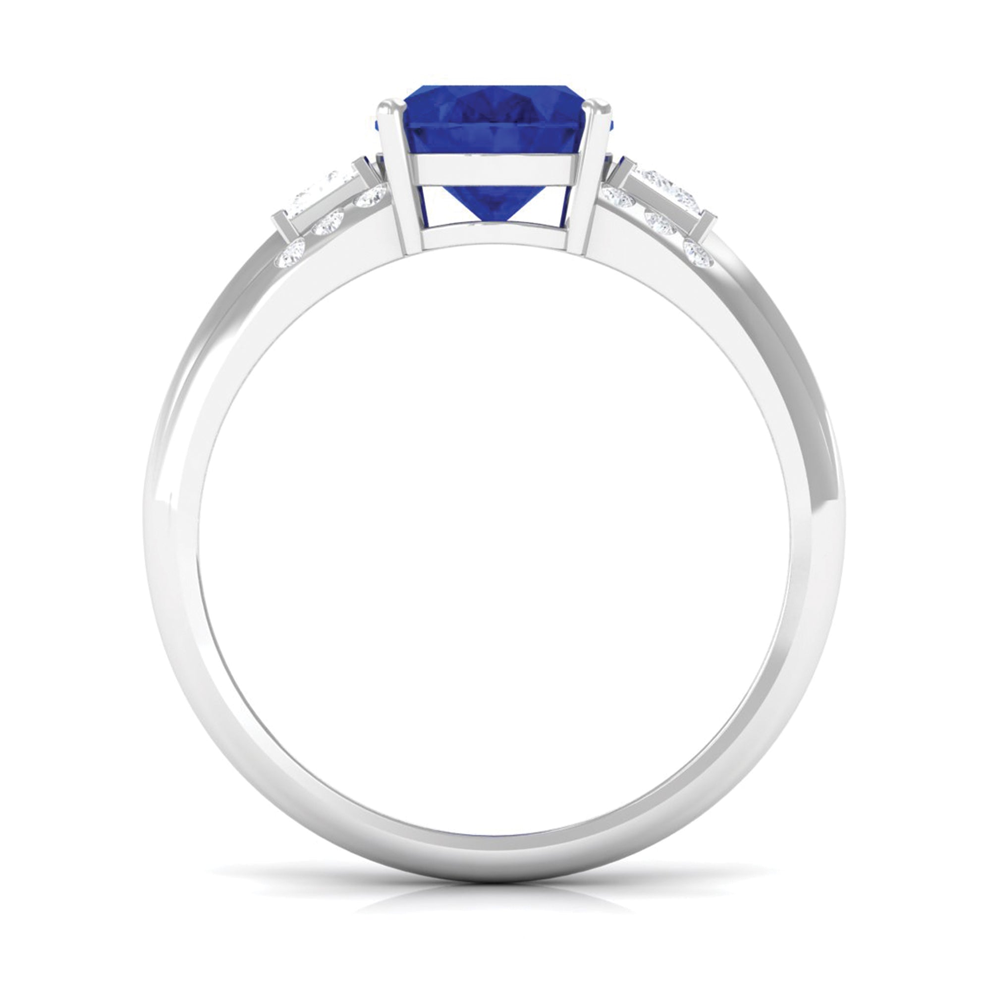 Lab Created Blue Sapphire Solitaire Engagement Ring with Diamond Lab Created Blue Sapphire - ( AAAA ) - Quality - Rosec Jewels