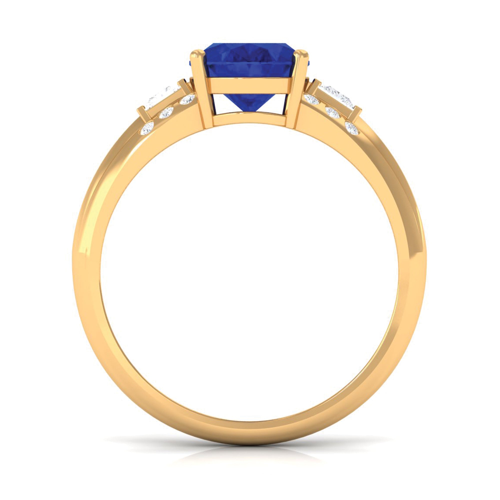 Lab Created Blue Sapphire Solitaire Engagement Ring with Diamond Lab Created Blue Sapphire - ( AAAA ) - Quality - Rosec Jewels