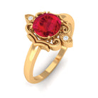 Solitaire Art Deco Ring with Created Ruby and Diamond Lab Created Ruby - ( AAAA ) - Quality - Rosec Jewels