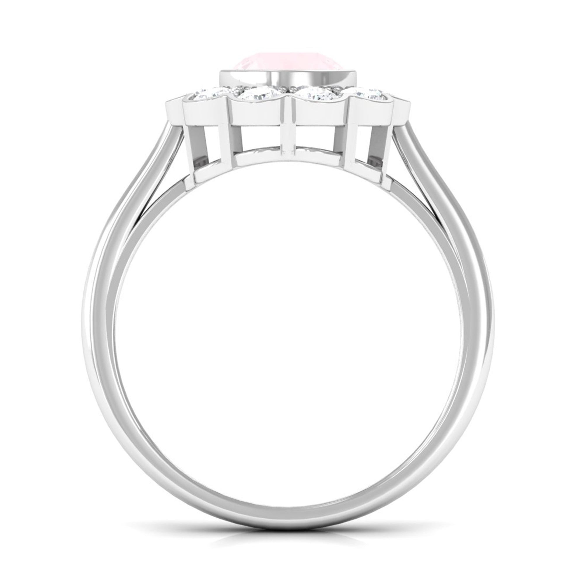 Bezel Set Round Rose Quartz Halo Engagement Ring with Diamond Rose Quartz - ( AAA ) - Quality - Rosec Jewels