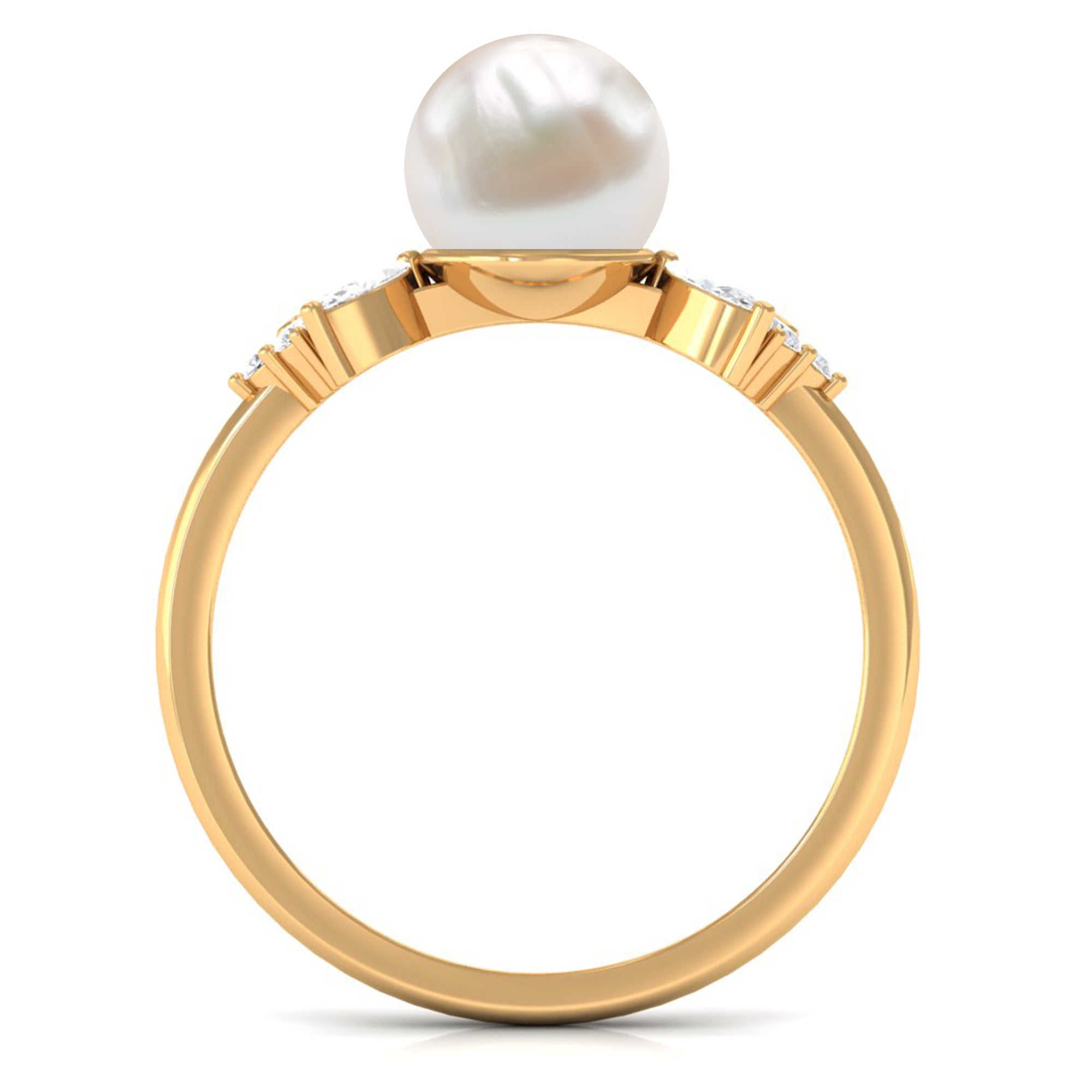 Nature Inspired Freshwater Pearl Solitaire Ring with Diamond Freshwater Pearl - ( AAA ) - Quality - Rosec Jewels