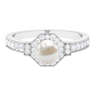 Vintage Inspired Freshwater Pearl Halo Ring with Diamond Freshwater Pearl - ( AAA ) - Quality - Rosec Jewels