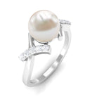 Pure Freshwater Pearl Solitaire Crossover Ring with Diamond Freshwater Pearl - ( AAA ) - Quality - Rosec Jewels