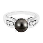 Solitaire Tahitian Pearl Engagement Ring with Diamond Side Stones Tahitian pearl - ( AAA ) - Quality - Rosec Jewels